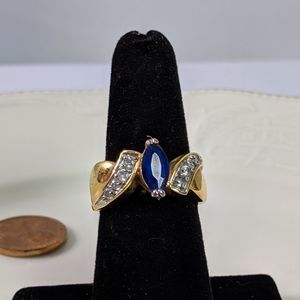 Lind 14k Gold Plated Marquis Cut Aqua Stone w/CZ